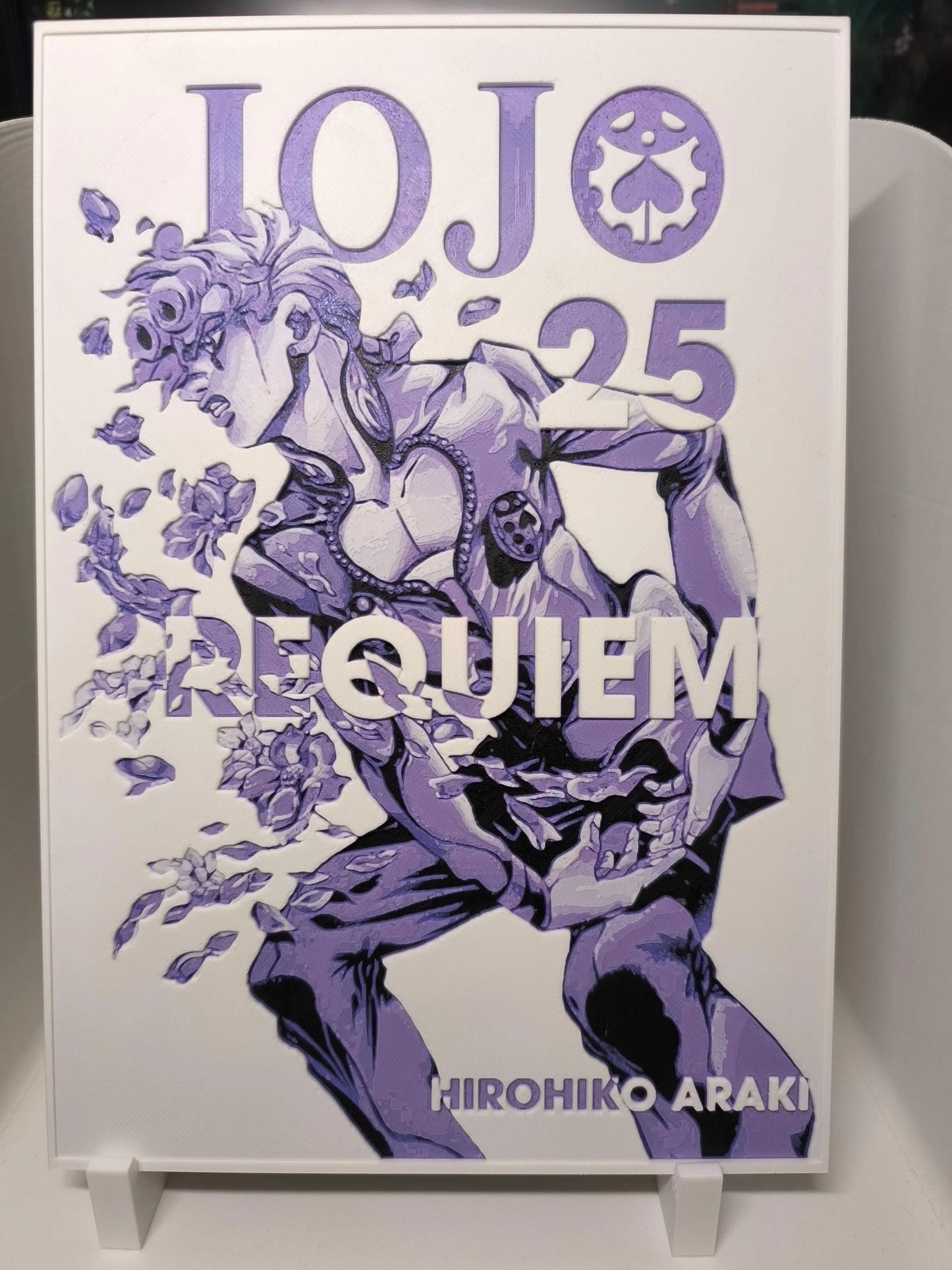 Illustration violette de JoJo's Bizarre Adventure 25 Requiem par Hirohiko Araki sur fond blanc