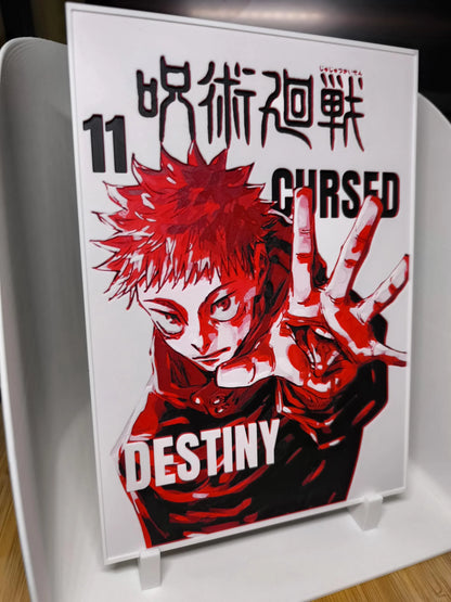 Couverture manga Jujutsu Kaisen tome 11 avec personnage rouge et noir, texte CHRSED DESTINY
