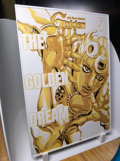 Illustration dorée du personnage The Golden Dream avec un style manga et un effet texturé