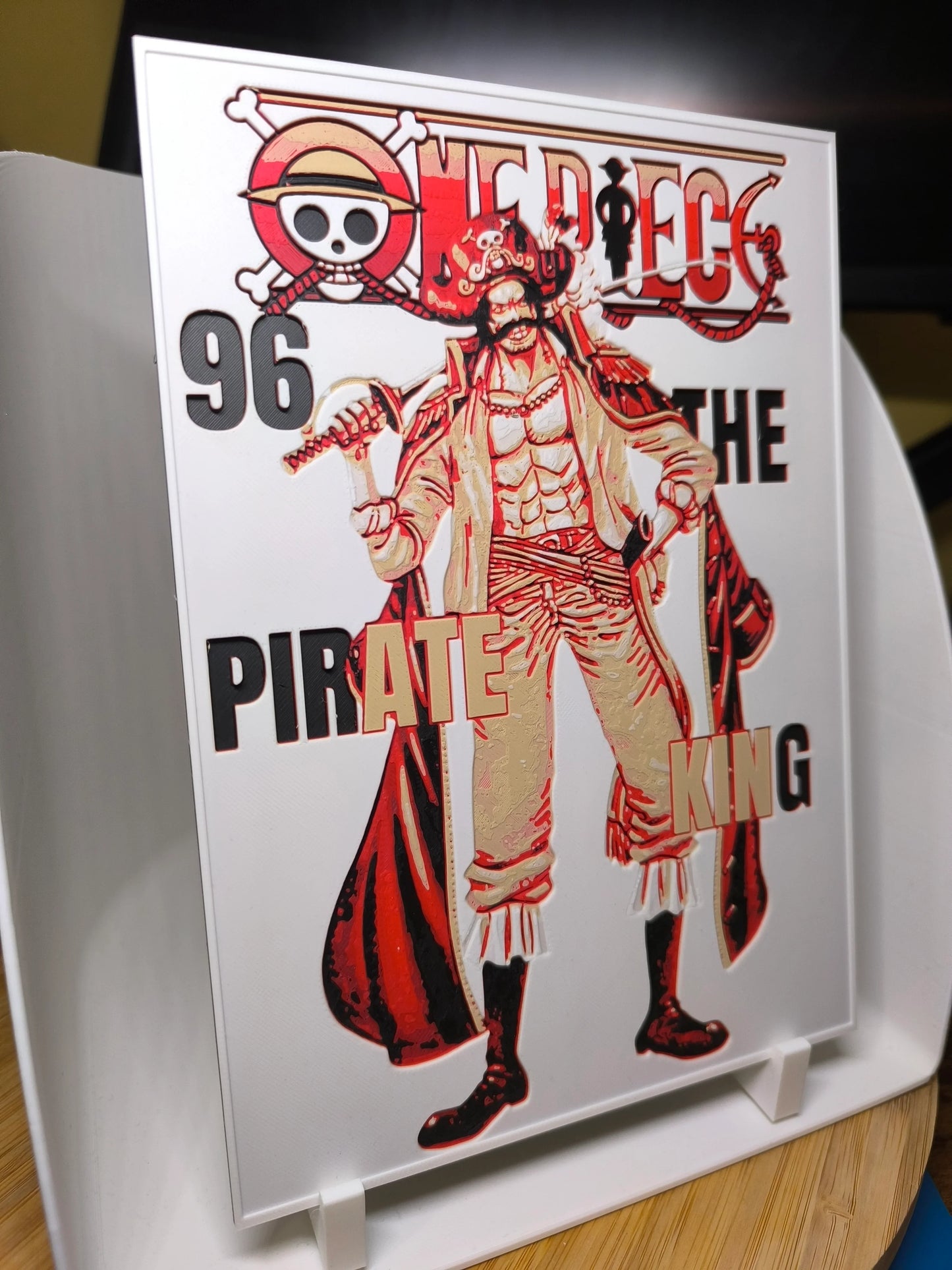Illustration de capitaine pirate du manga One Piece avec texte Pirate King et numéro 96