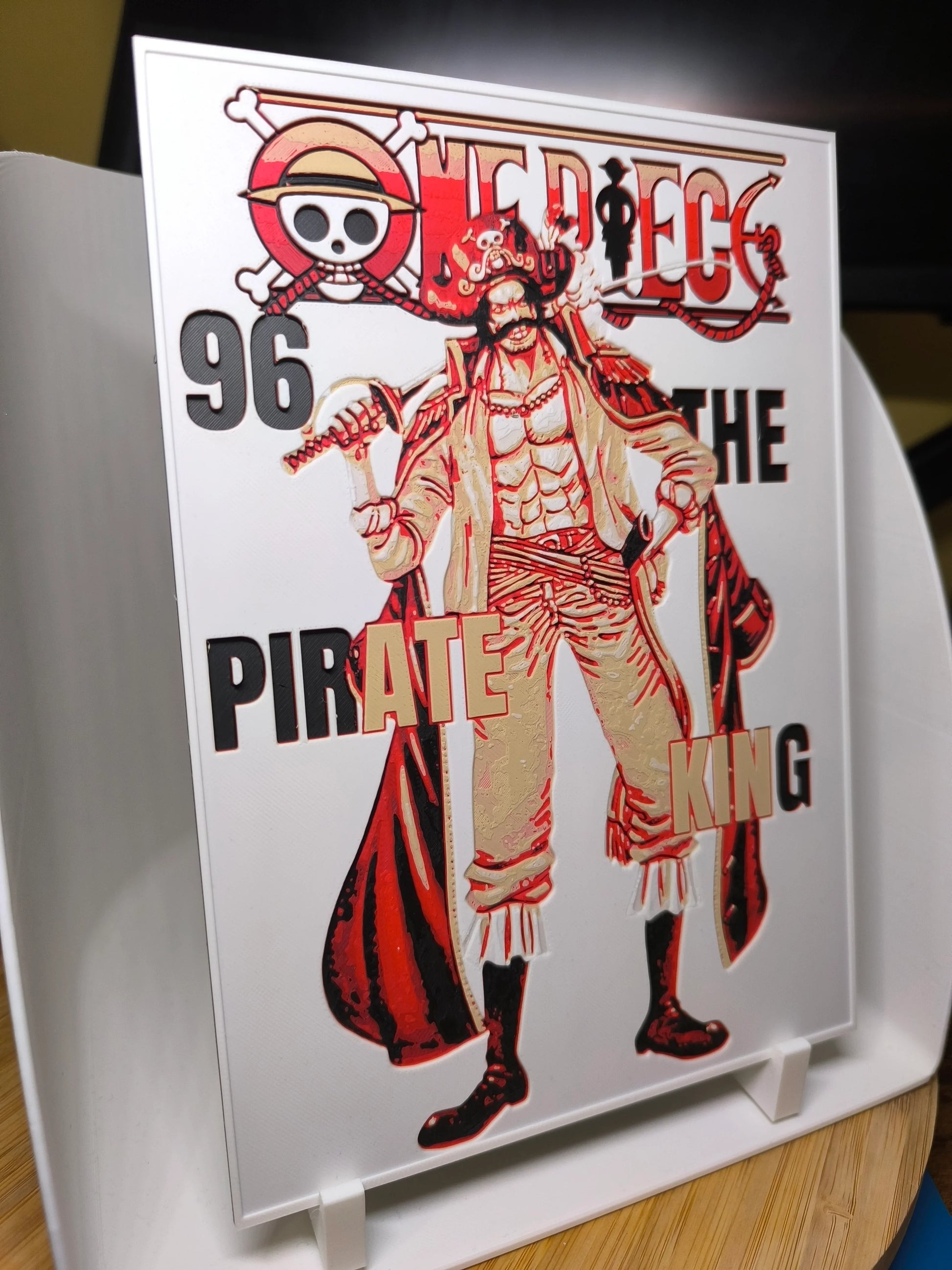 Illustration de capitaine pirate du manga One Piece avec texte Pirate King et numéro 96