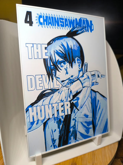 Couverture manga Chainsaw Man tome 4 avec personnage dessin animé en bleu et blanc
