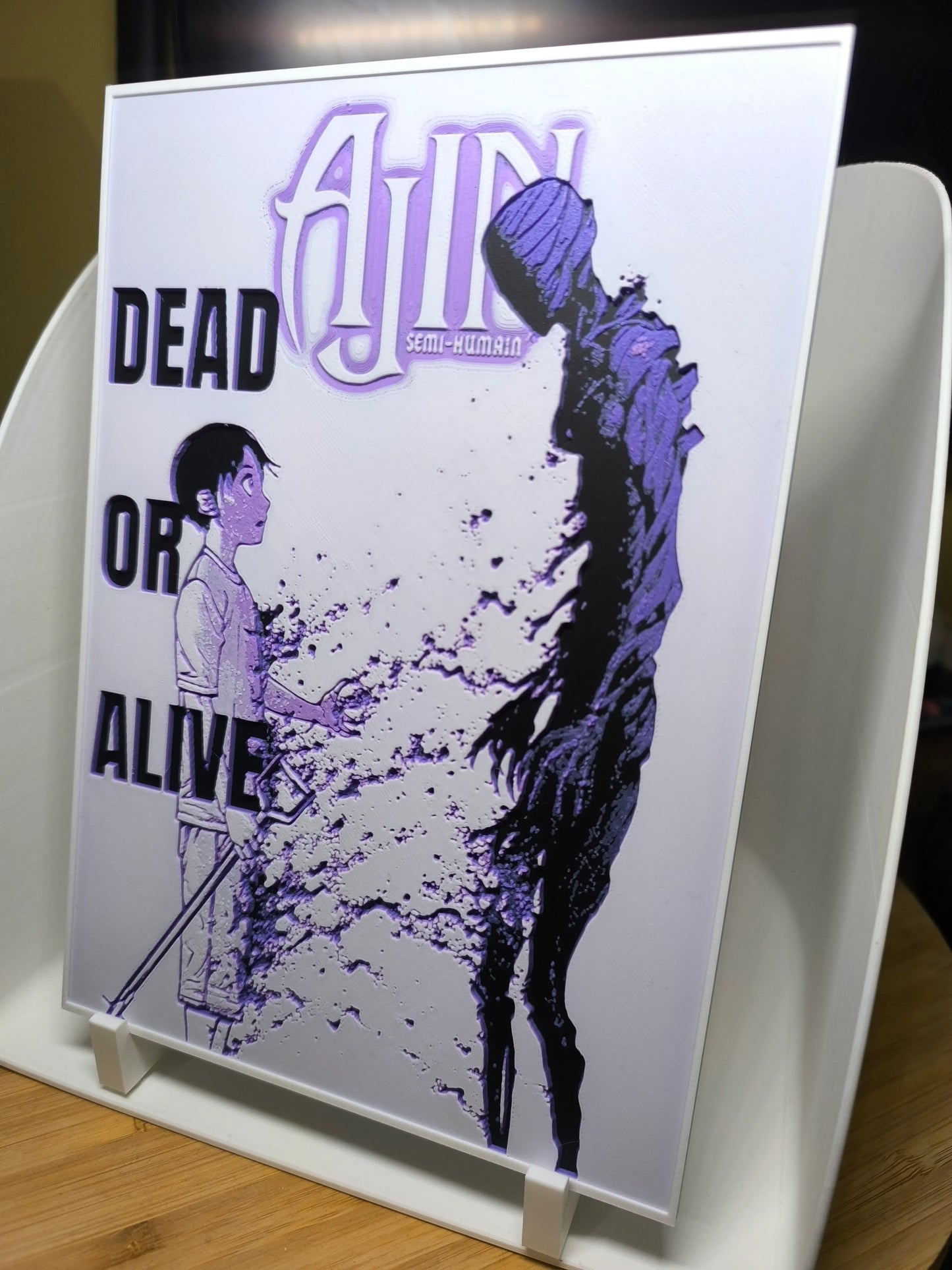 Illustration Ajnl Semi-Humain, jeune garçon face à silhouette sombre dissoute, texte Dead or Alive