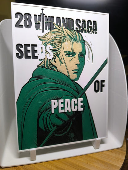 Plaque décorative 28 Vinland Saga Seeds of Peace avec personnage de manga au manteau vert et épée