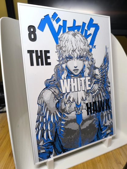 Couverture du manga Berserk tome 8 avec personnage en armure ailée bleue et blanche