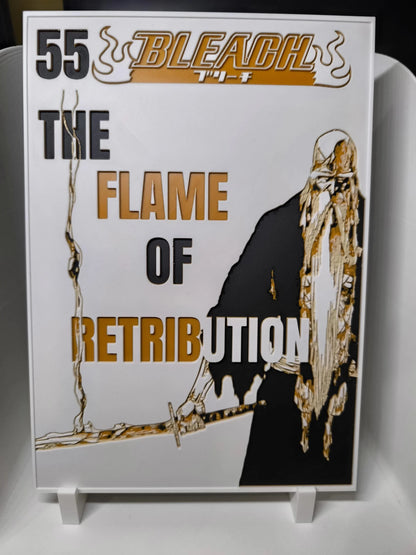 Couverture manga Bleach Tome 55 avec illustration personnage à longue barbe et épée, titre Flame of Retribution