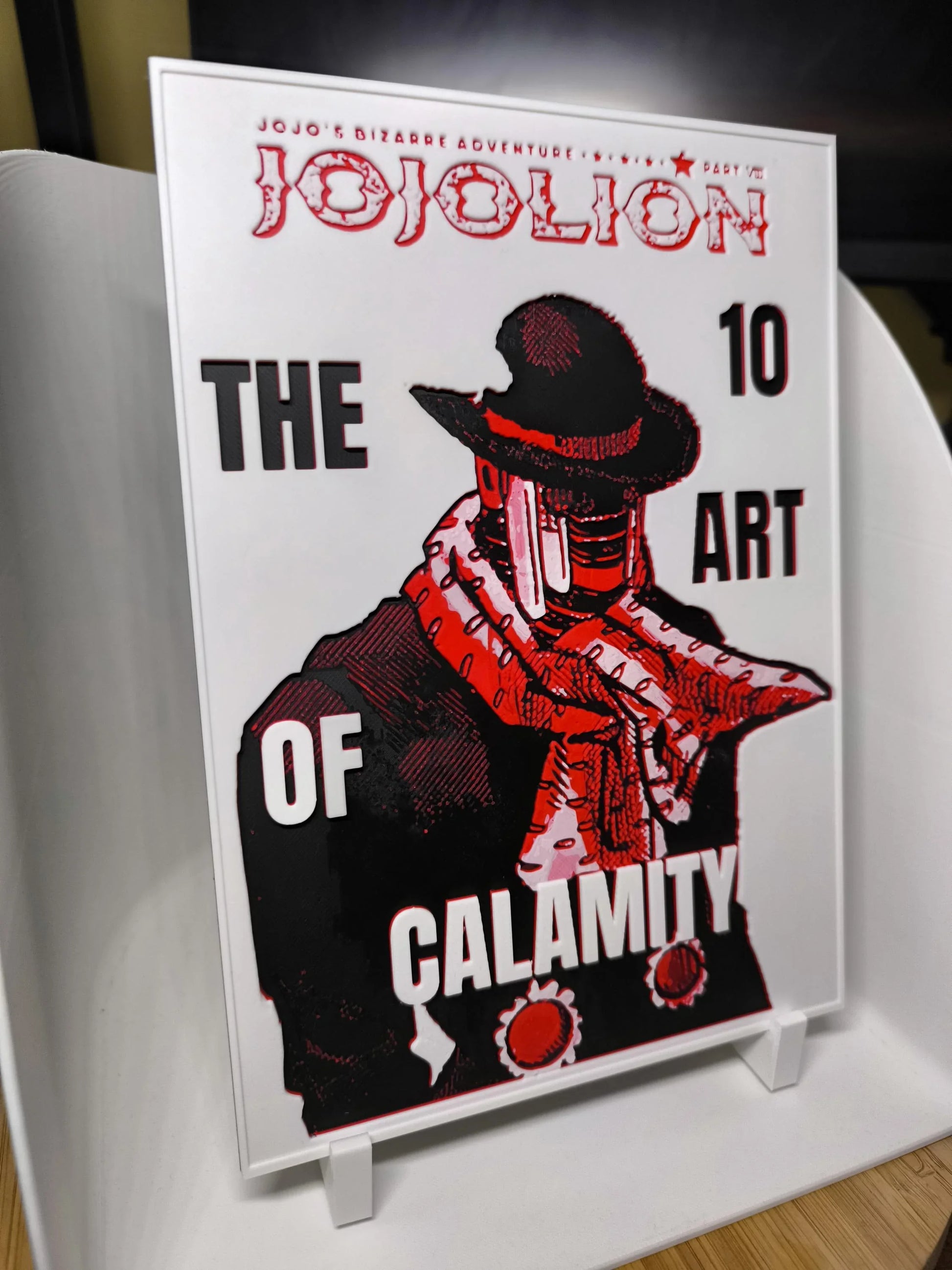 Affiche JoJolion tome 10 avec illustration et texte The Art Of Calamity, style manga japonais