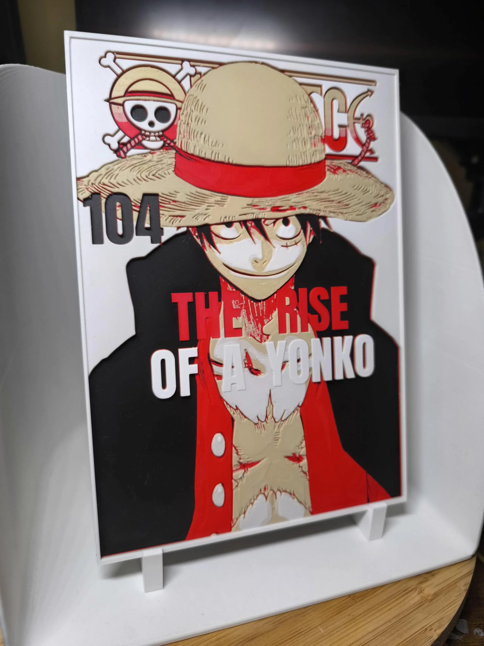 Plaque en métal avec illustration de Luffy de One Piece et texte The Rise of a Yonko