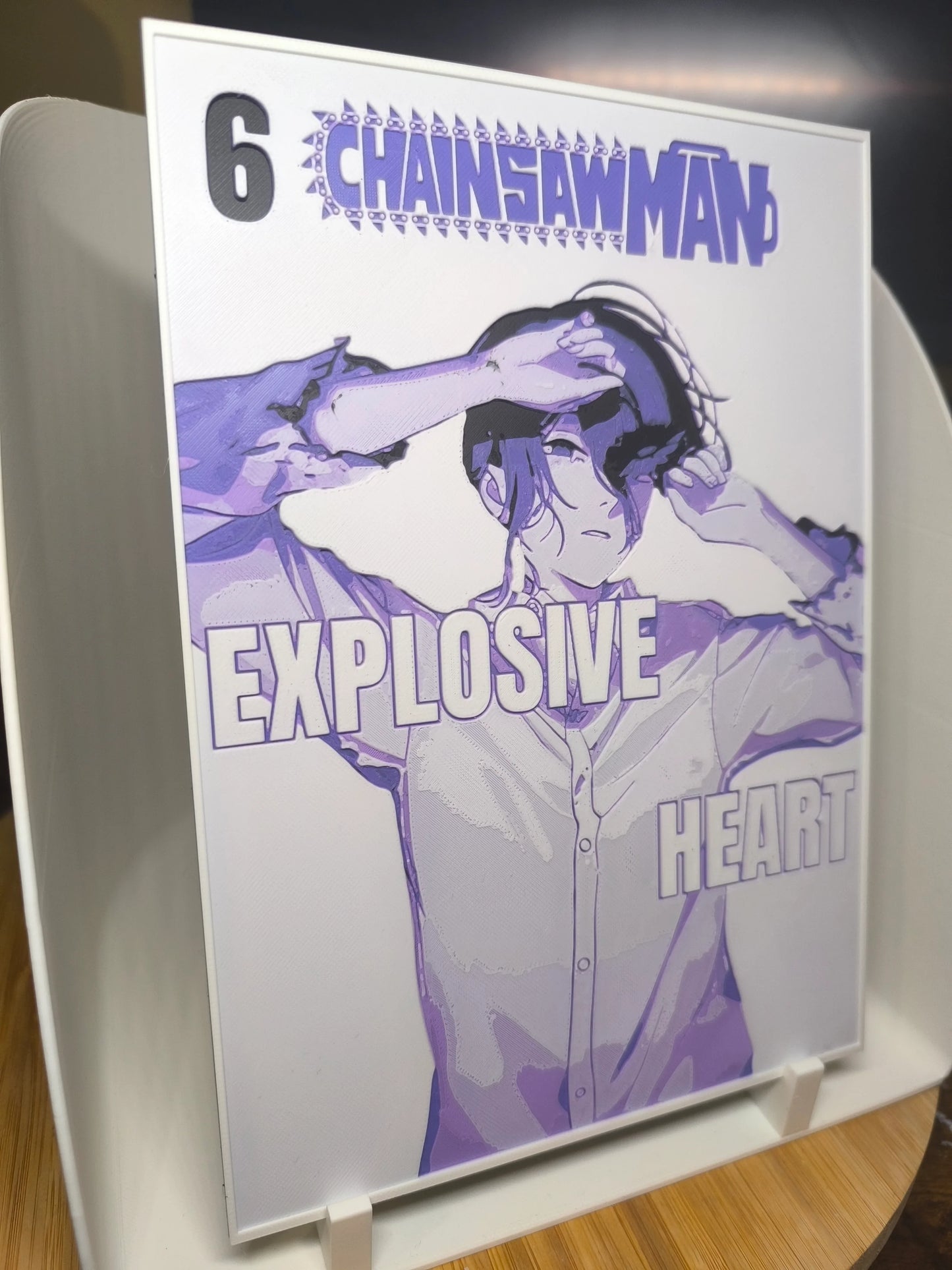Couverture manga Chainsaw man tome 6 avec personnage violet et texte Explosive Heart