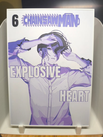 Couverture volume 6 manga Chainsaw Man personnage Explosive Heart en chemise blanche